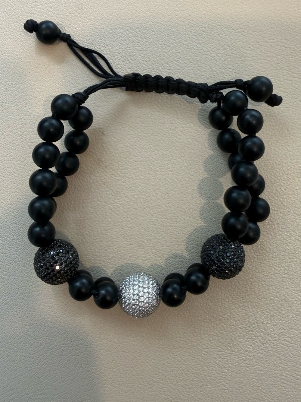 Black Beaded Bracelet with Silver and Black Pavé Accent Beads